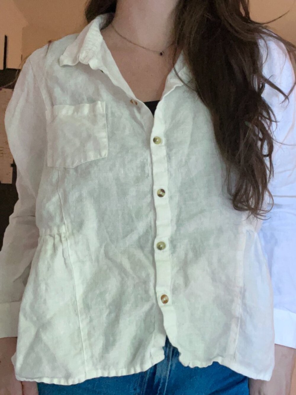 breezy 100% linen anthropologie white collared button blouse